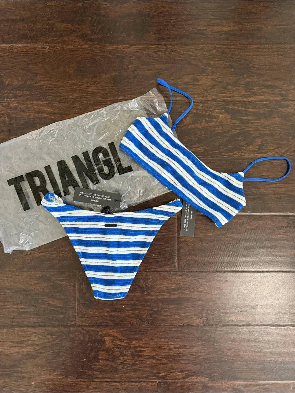 triangl swimwear Blue & White Striped Bikini Set NWT